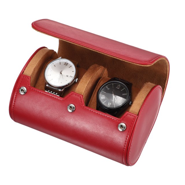 Estuche de Viaje para Reloj Uxcell para Hombres, Estuche de Reloj de Cuero, Caja de Almacenamiento de Reloj Portátil para Navidad, Cumpleaños y Aniversario, 2 Slots (Rojo)