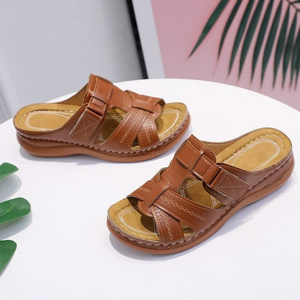 Zapatos de plataforma de moda para mujer, sandalias de cuña vintage con punta abierta, zapatillas de playa de verano, suela gruesa antideslizante para viajes junto al mar