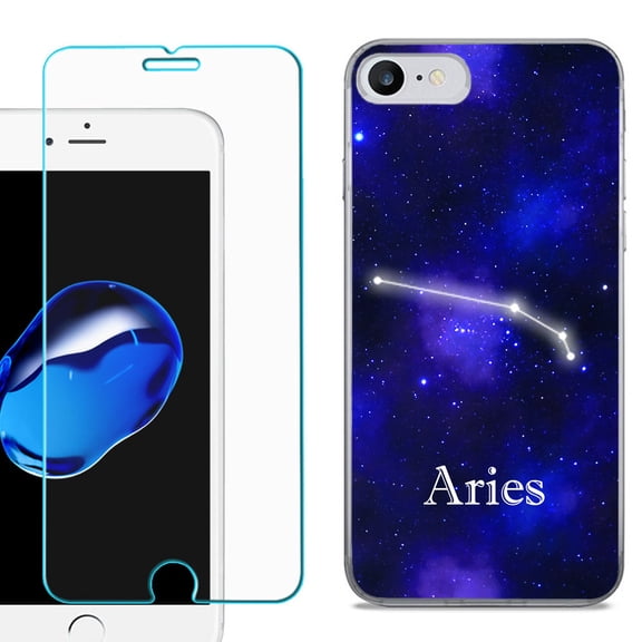 For Apple iPhone 7 / iPhone 8 Case, Slim-Fit TPU Phone Case, with Tempered Glass Screen Protector, by OneToughShield ® - Zodiac / Aries