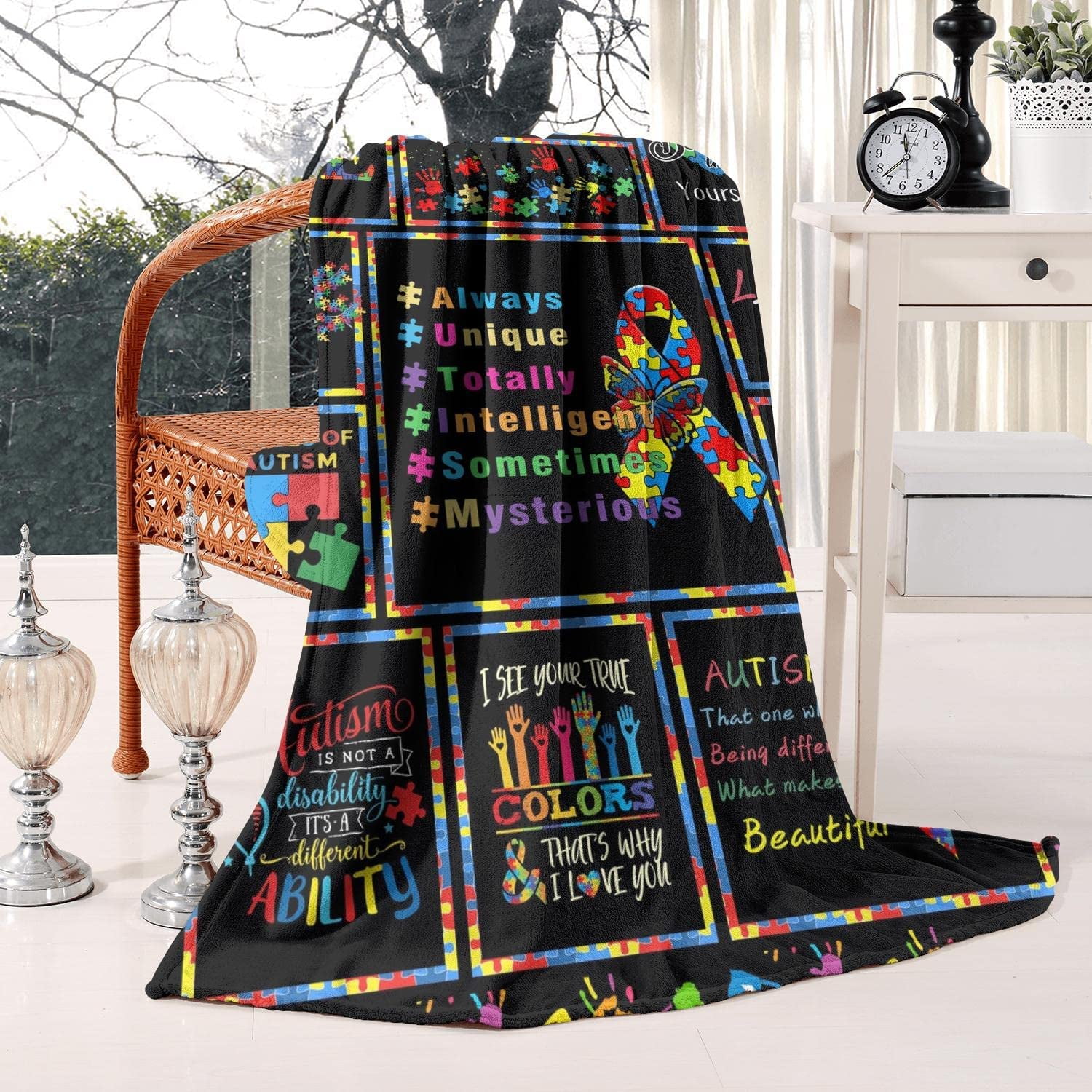 Autism Blanket Puzzle Cure Awareness Flannel Throw Gift for Childs
