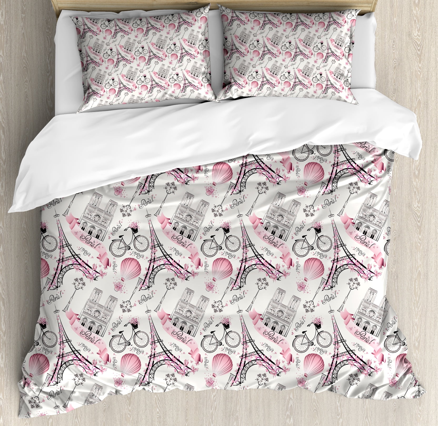 Eiffel Duvet Cover Set Artistic Composition Fl Landmark Notre Eiffel Duvet Cover Set Artistic Composition Fl Landmark Notre Dame Cathedral Bicycle Air Balloon Decorative Bedding With Pillow Shams