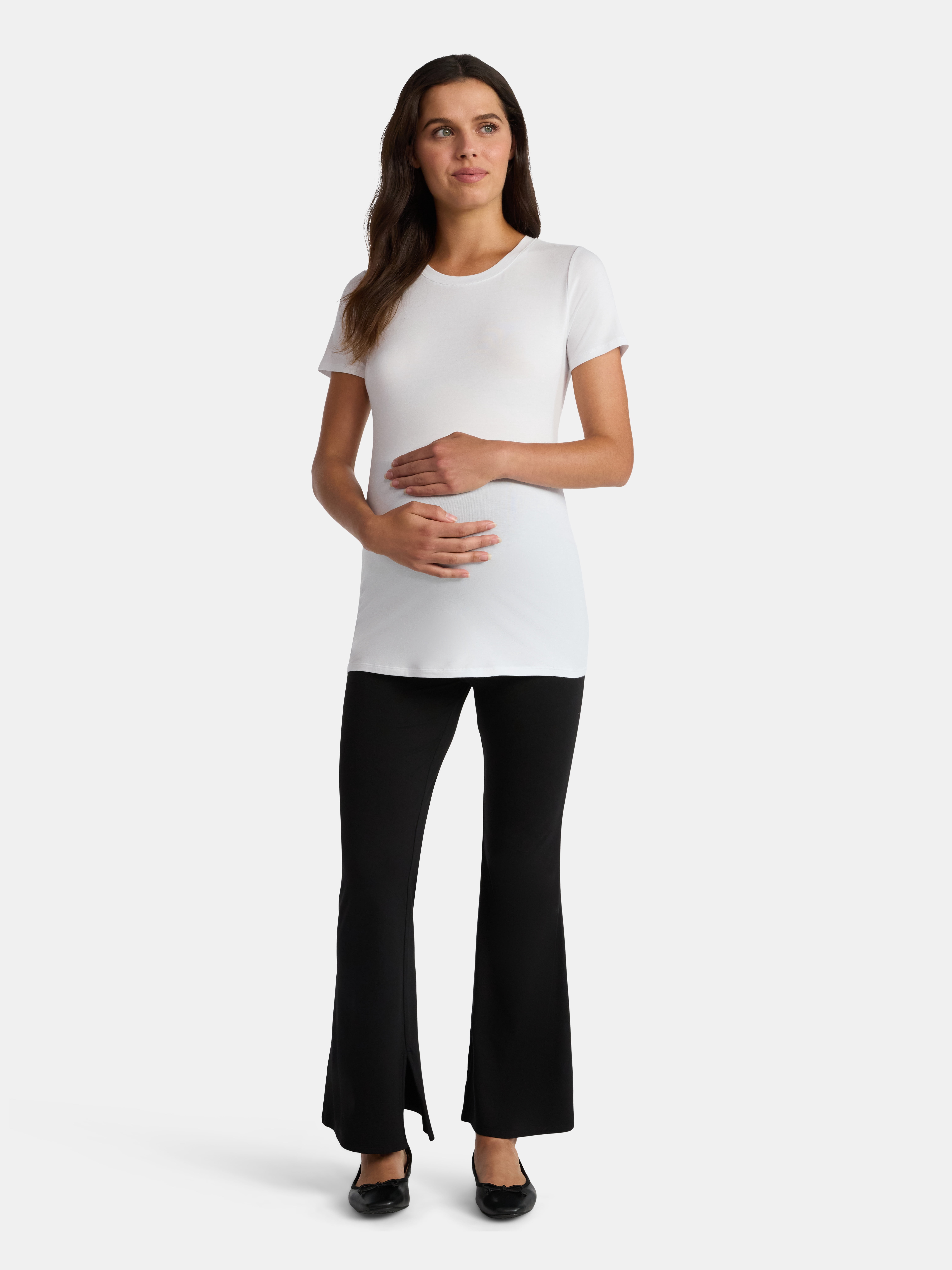 Time and Tru Women's Maternity Non Shirred Tee with Short Sleeves, Sizes S-XXL