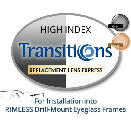 Single Vision Transitions High Index 1.67 Prescription Eyeglass Lenses, Left & Right (a Pair), for installation into your own Rimless (drill-mounted) Frames, Anti-Scratch Coating