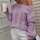 thumbnail image 3 of Jersey de manga larga abombada con cuello redondo para mujer, suéter holgado elegante de Color puro, suéter de punto con Cable hueco, morado S, 3 of 6