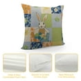 thumbnail image 4 of Cartoon Flannel Fleece Pillow Cushion Cover, Patchwork Style Design Bunny Rabbit Flowers Stripes, Decorative Square Accent Pillow Case, Pale Green Slate Blue, 4 of 5