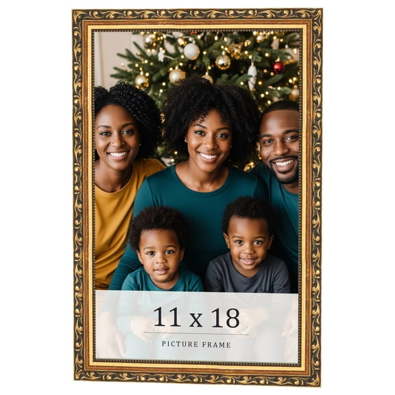 11x18 Frame Black & Gold Solid Wood Picture Frame Width 1.125 Inches | Interior Frame Depth 0.375