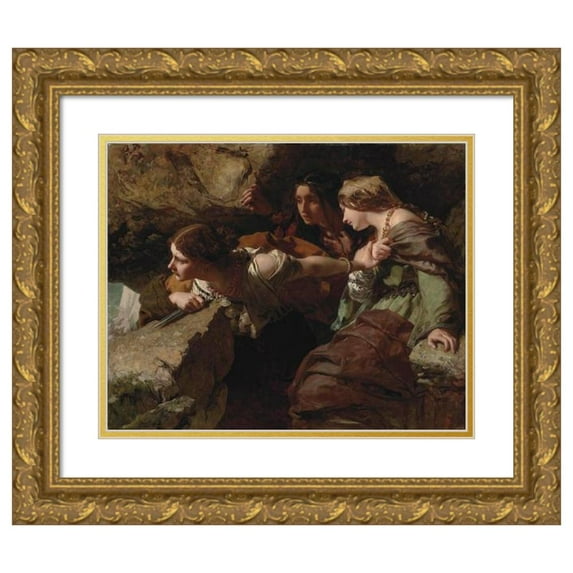 James Sant 18x15 Gold Ornate Wood Frame and Double Matted Museum Art Print Titled - Courage, Anxiety and Despair; Watching the Battle