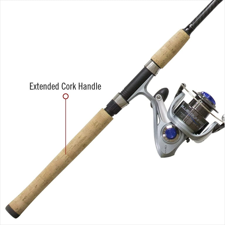 Quantum Blue Runner Spinning Reel and Fishing Rod Combo, 7-Foot 1-Piece  Fiberglass Fishing Pole, Extended Cork Handle, Medium-Heavy Power, Size 40