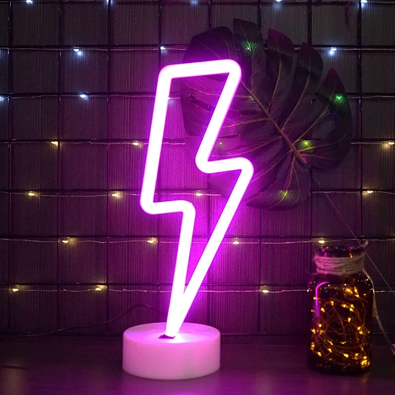 MICUTU LED Lights Lightning Bolt Led Neon Sign with Base USB Charging