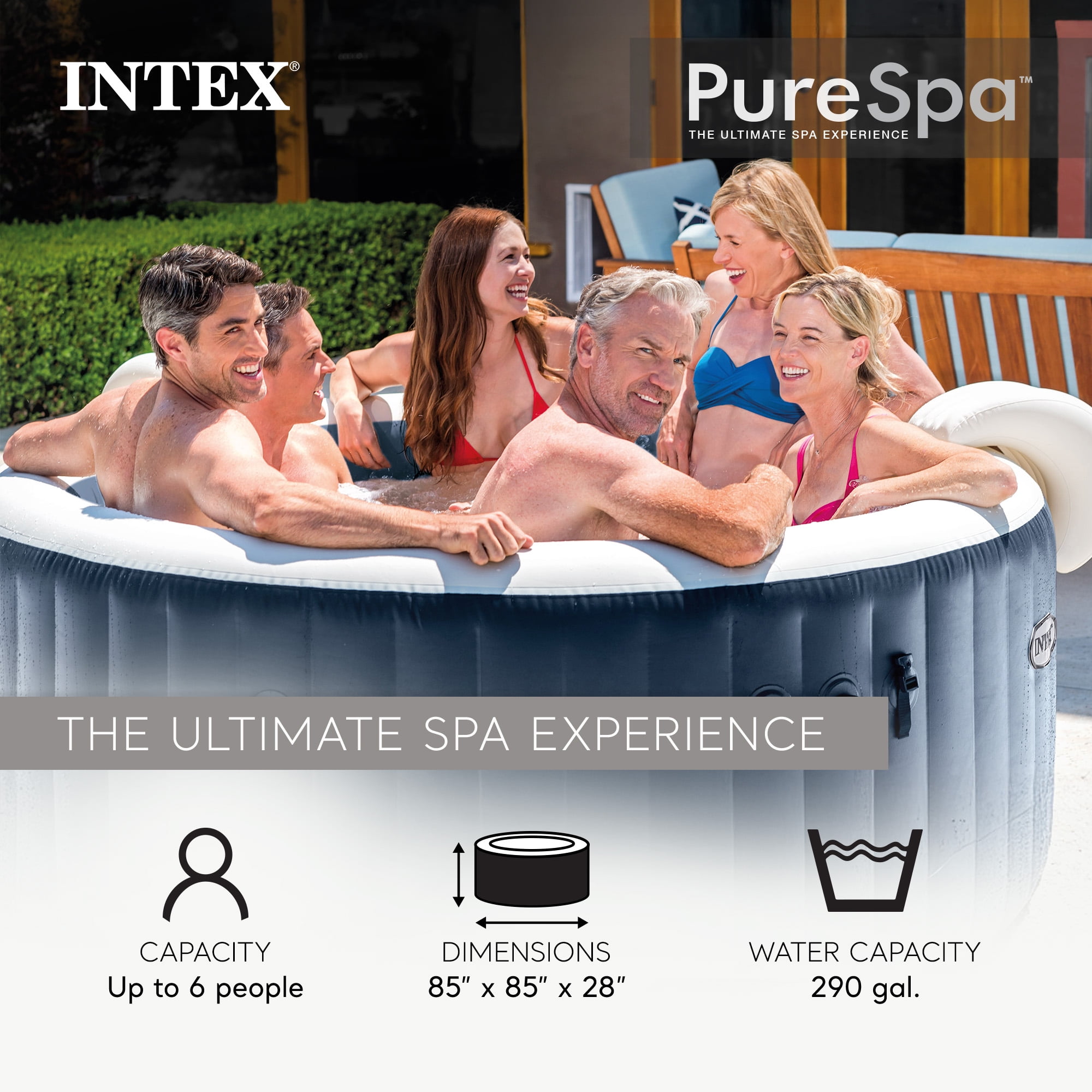 Intex PureSpa Plus Portable Inflatable Hot Tub, 85x28", with 4 Cup Trays