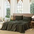 thumbnail image 2 of MooMee Flat Sheet Only 100% Washed Cotton Linen Like Textured Breathable Lightweight (Olive Green, Queen 90" x 102"), 2 of 5