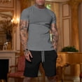 thumbnail image 3 of Zimjoy Men's 2 Pieces Athletic Set Breathable Mesh Short Sleeve T-Shirt & Shorts Lightweight Workout Gym Clothes for Running Dark Gray L, 3 of 7