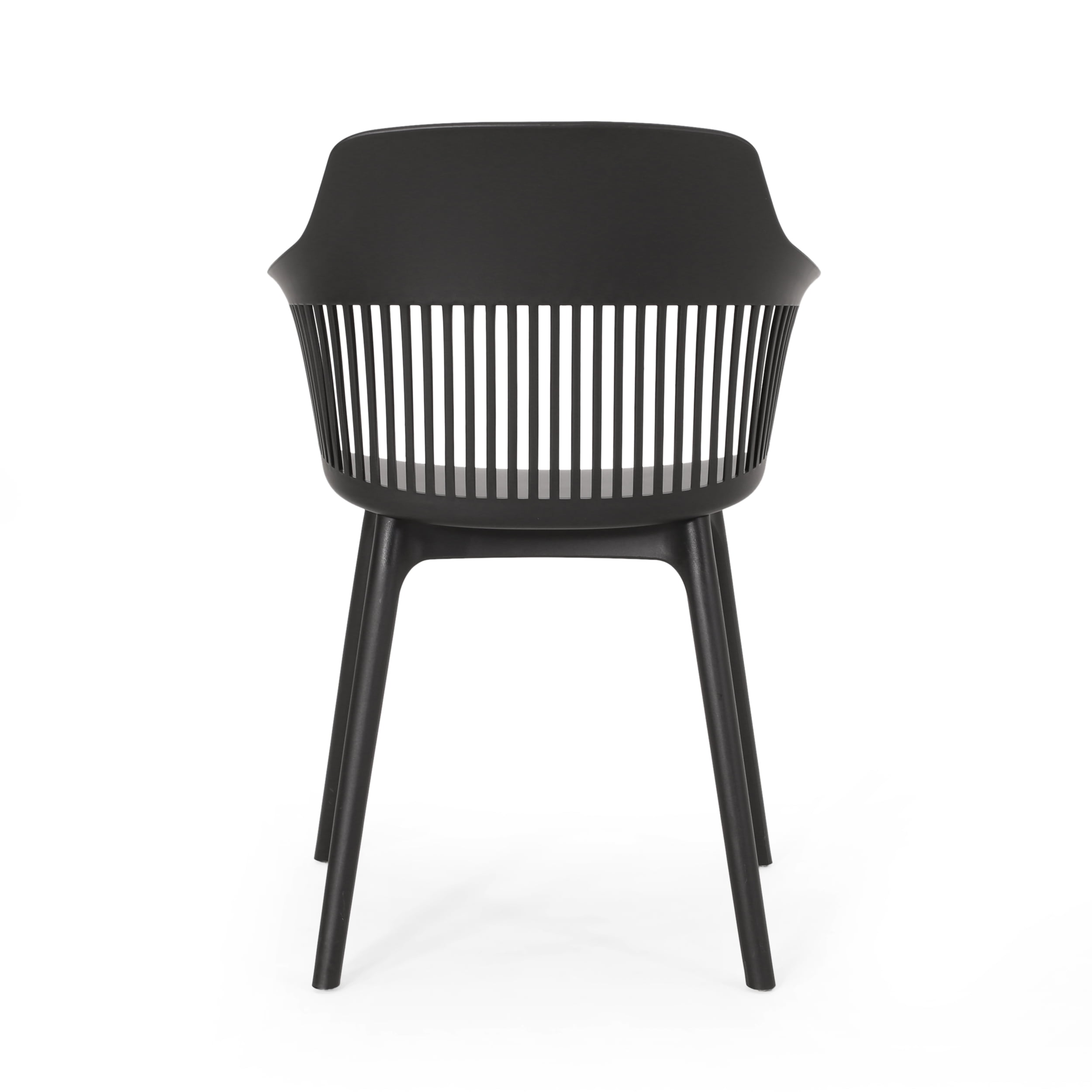 Noble House Dahlia Plastic Patio Dining Arm Chair in Black (Set of 2)