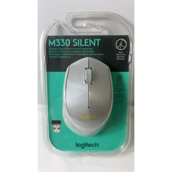 Logitech M330 SILENT PLUS Wireless Mouse, 2.4GHz, USB Nano Receiver, 1000 DPI Optical Tracking, Silent Clicks, 2-Year Battery Life, Compatible with PC, Mac, Laptop, Chromebook, Silver&Yellow