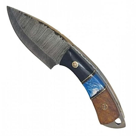 8 Damascus Steel Tactical Fixed Blade Hunting Cleaver Knife Wood Handle with Leather Sheath