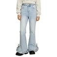 thumbnail image 5 of ZHOGXU Teen Big Kids Girls Flare Jeans Elastic Waist Bow Design Ruffles Stretch Bootcut Pants Trousers For Casual Daily Wear,Light Blue,5-6 Years, 5 of 5