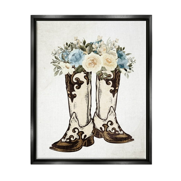 Cowboy Boot Mixed Flower Bouquet Botanical & Floral Graphic Art Jet Black Framed Art Print Wall Art