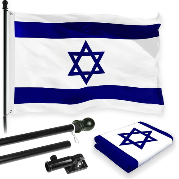 G128 Combo Pack: 6FT Black Tangle-Free Flagpole & Israel Flag 3x5FT 150D Printed w/ Brass Grommets