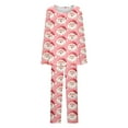 thumbnail image 5 of qolati Christmas Pajamas for Women Set 2 Piece Lounge Outfits Cute Santa Claus Print Long Sleeve Half Button Henley Pleated Sleepwear Long Pant Pjs Sets Pink S, 5 of 5