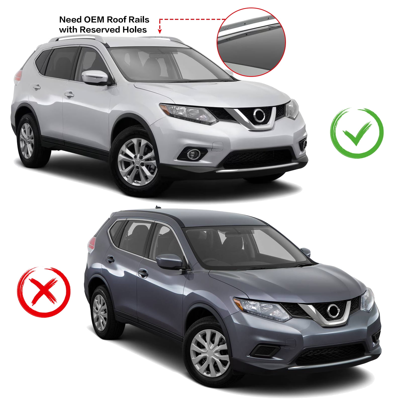 Ikon Motorsports Cross Bars Compatible with 14-20 Nissan Rogue W/ Roof Rails OE Factory Style Roof Rack Cross Bar Silver - Aluminum
