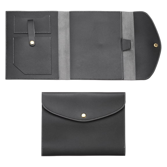 Uxcell Leather A5 Notebook Cover for Business Cards Documents with Pen Holder, Black