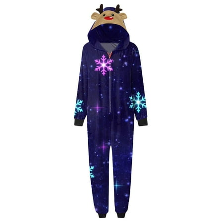 

BELLZELY Family Christmas Pajamas Clearance Parent-child Warm Christmas Set Printed Home Wear Hoodid Pajamas Moms Jumpsuit