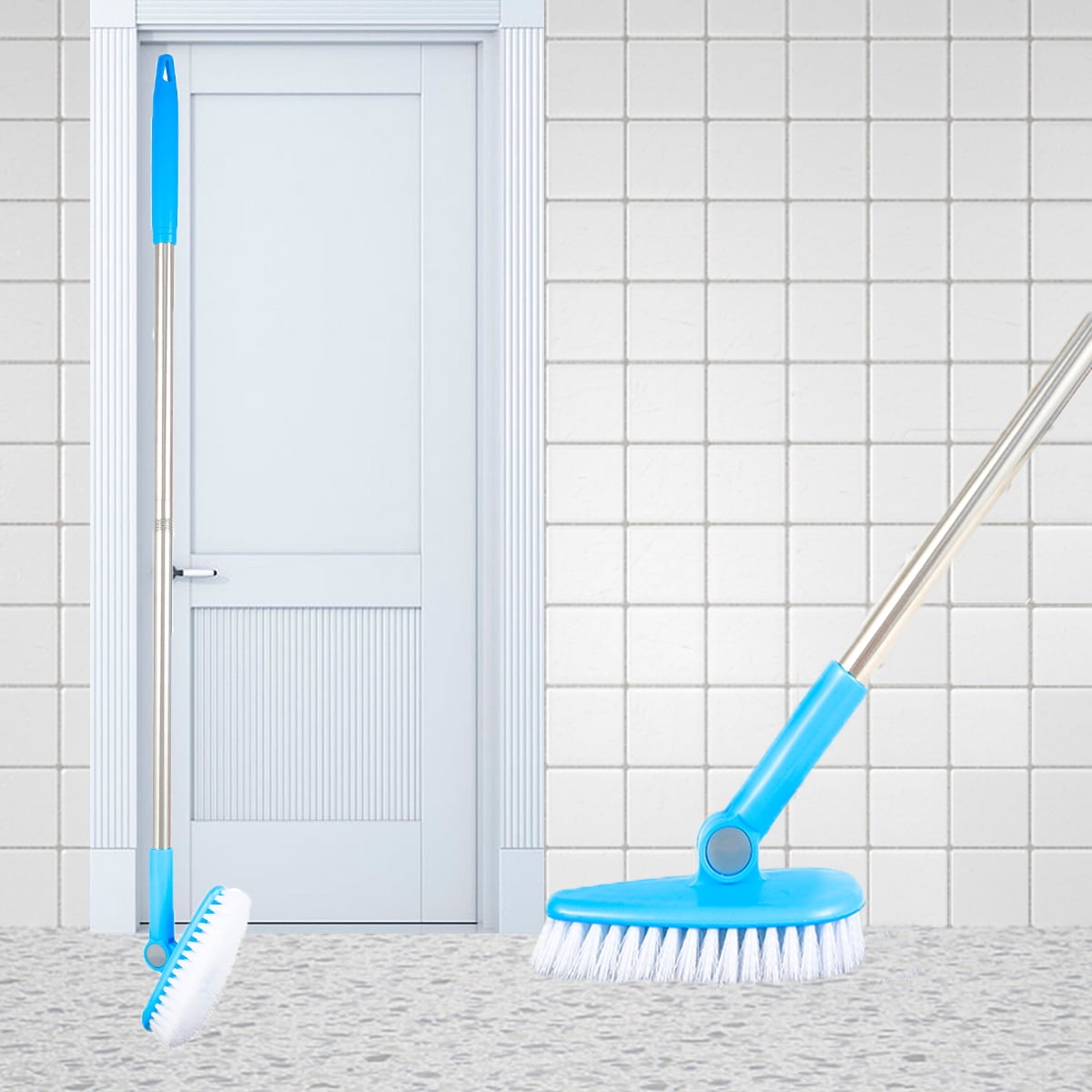 NKTIER Floor Scrub Brush With Long Handle,Brush Push Broom With 180° Rotatable Head Stiff Bristles Brush Adjustable Push Brush For Cleaning Patio Bathroom
