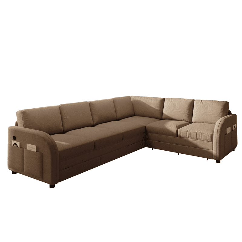 L-Shaped Sectional Sofa with Pull Out Bed, 115.2'' Convertible Sleeper Sofa with Reversible Chaise, USB Charging Ports & Side Pockets, Oversized 6-Seat Sofa Couch for Living Room