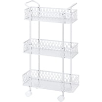 Oumilen Slim Rolling Storage Cart, 3 Tier Bathroom Organizer, Shelving Utility Cart, White