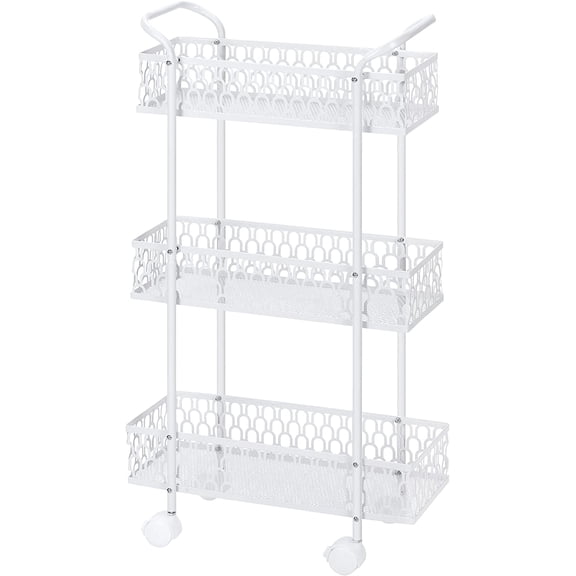 Oumilen Slim Rolling Storage Cart, 3 Tier Bathroom Organizer, Shelving Utility Cart, White
