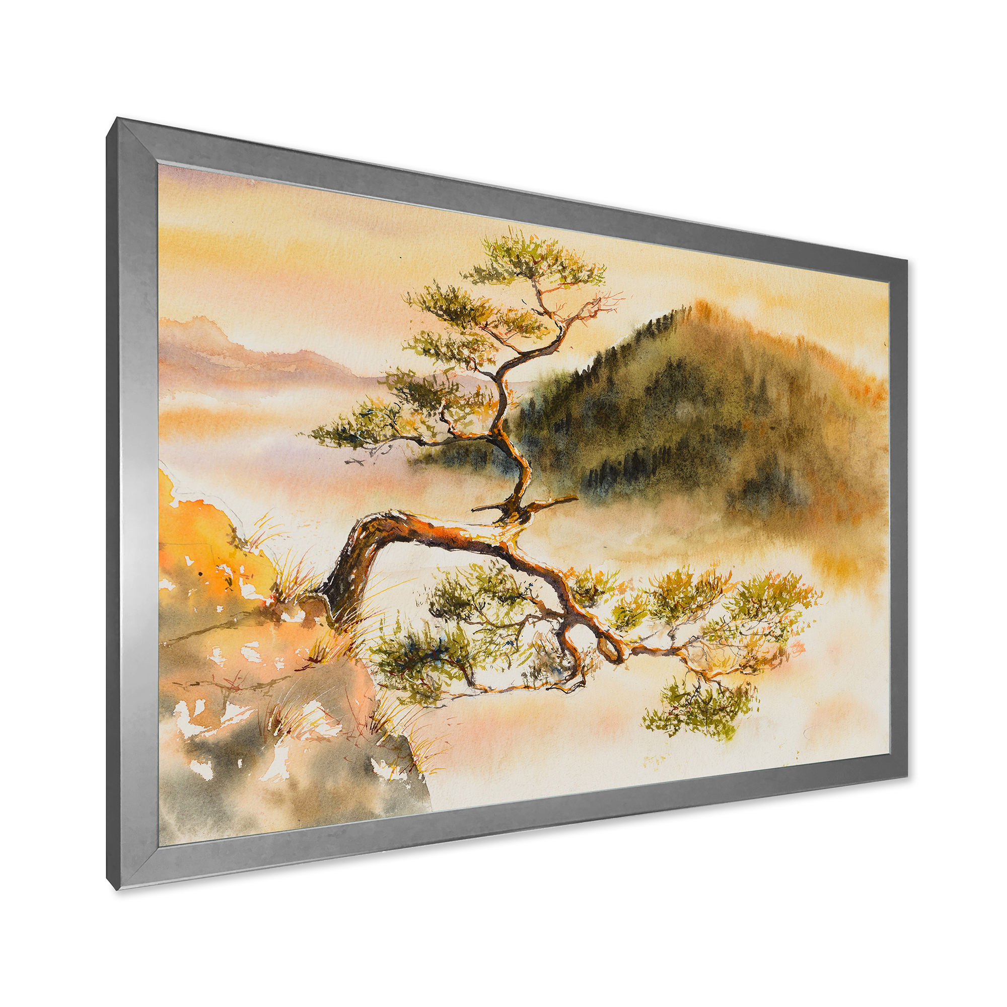 Designart 'The Top of Sokolica Peak With Curved Pine Tree' Traditional Framed Art Print