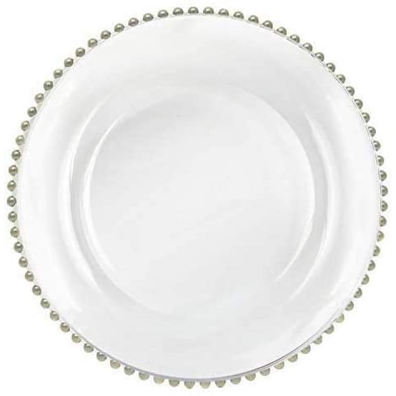 Tiger Chef Glass Chargers for Dinner Plates - Round Charger Plates Silver Beaded - Plate Chargers Wedding Dcor Placemats Set of 6