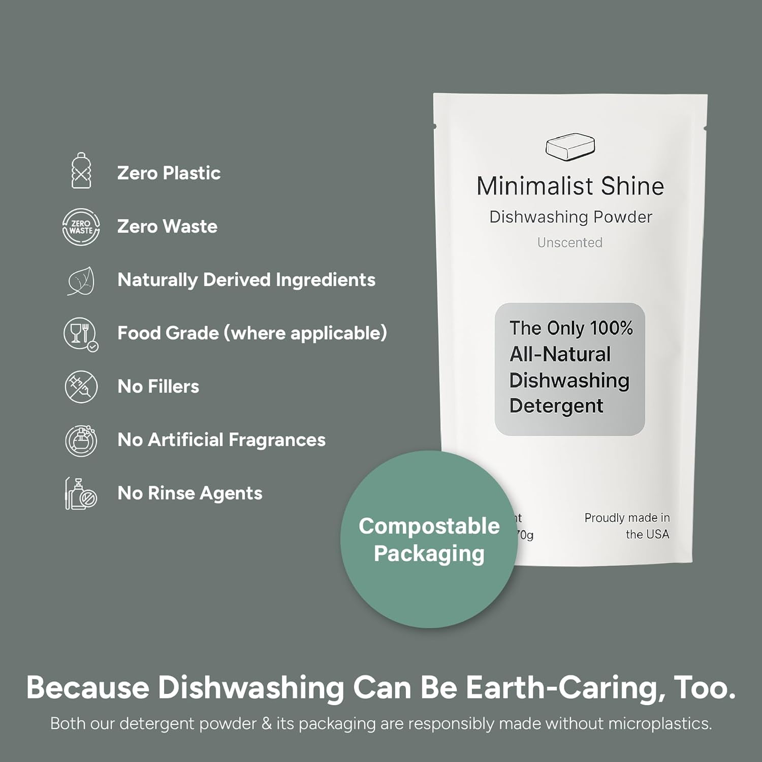 Dishwasher Detergent, 60 Loads, 100% Plastic-Free Dishwashing Soap, Eco-Friendly, All Natural Sustainable Dishwasher Powder, Cuts Grease and Grime, Non-Toxic and Unscented
