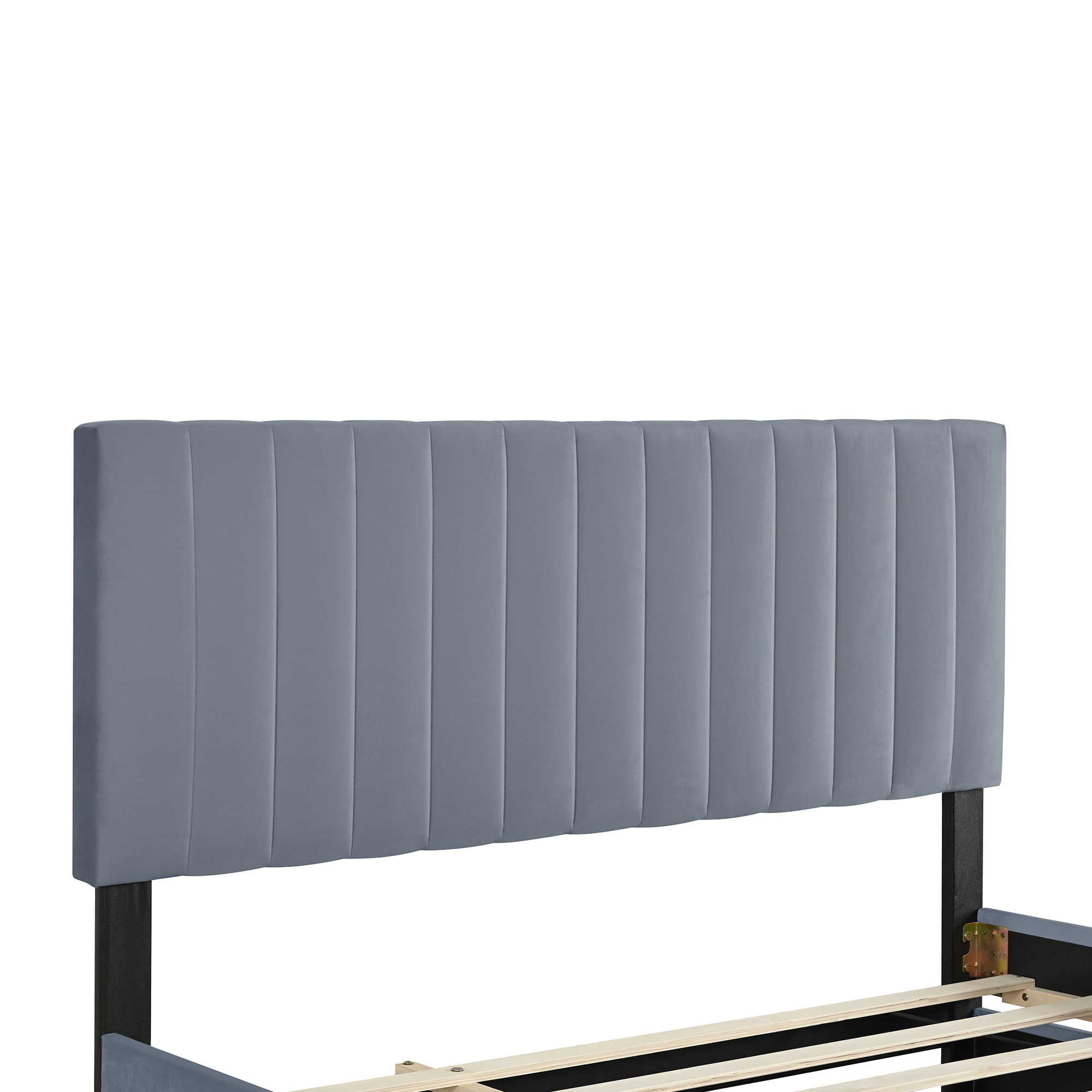 Aukfa Queen Size Upholstered Bed Frame with Twin XL Trundle, Velvet Tufted Headboard & Footboard, Gray