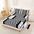 thumbnail image 2 of Castle Fairy Vintage Checker Square Queen Sheets 4 Pieces,Bohemian Damask Ornament Queen Sheet Sets,Black Gray White,1 Flat Sheet, 1 Fitted Sheet and 2 Pillowcases, 2 of 7