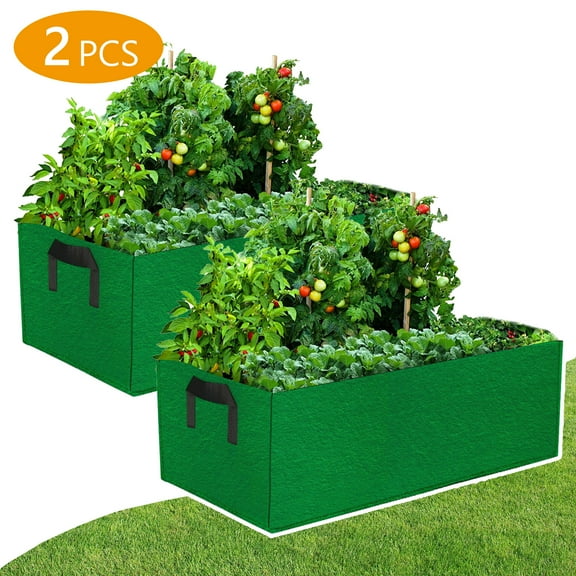 Tripumer 2 Pcs Rectangle Breathable Planting Container 5 Gallon Fabric Raised Garden Bed Grow Bags Fabric Plant Container with Handles for Outdoor Flowers Vegetables Green
