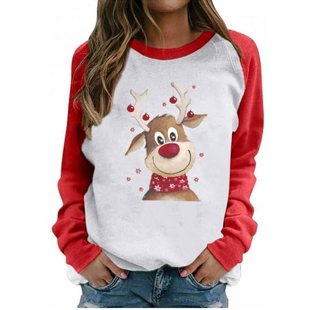 

Ziloco Fashion Women s Print O-Neck Pullover Tops Long Sleeve Comfortable Blouse Sweatshirt corset tops red tops for women Red L