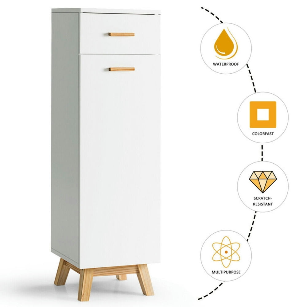 Finihen Bathroom Storage Cabinet, Bathroom Floor Cabinet, Waterproof Bathroom Cabinet with Adjustable Shelves and Sliding Drawer, for Bathroom, Living Room, Bedroom, Kitchen, White Finihen Bathroom Storage Cabinet, Bathroom Floor Cabinet, Waterproof Bathroom Cabinet with Adjustable Shelves and Sliding Drawer, for Bathroom, Living Room, Bedroom, Kitchen, White