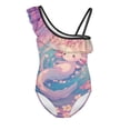 thumbnail image 4 of Uorisanigo Girls Bathing Suits Kids One Piece Kawaii Axolotl Cherry Blossom Swimwear with Ruffled Sleeve Straps 1-Shoulder Athletic Swimming Bathing Suit, Size 3-4, 4 of 7
