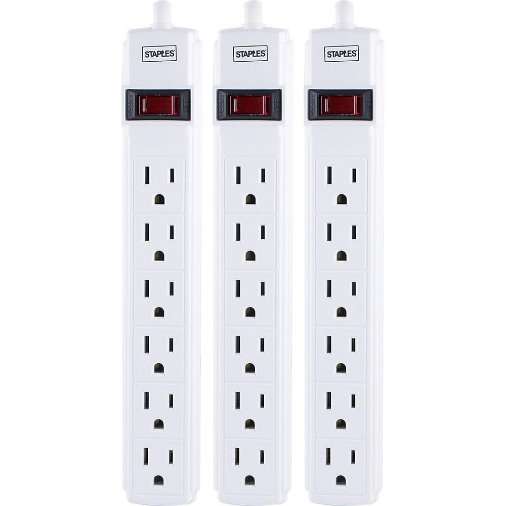 Staples 6Outlet Power Strip 6' Cord White 3/Pack 42320