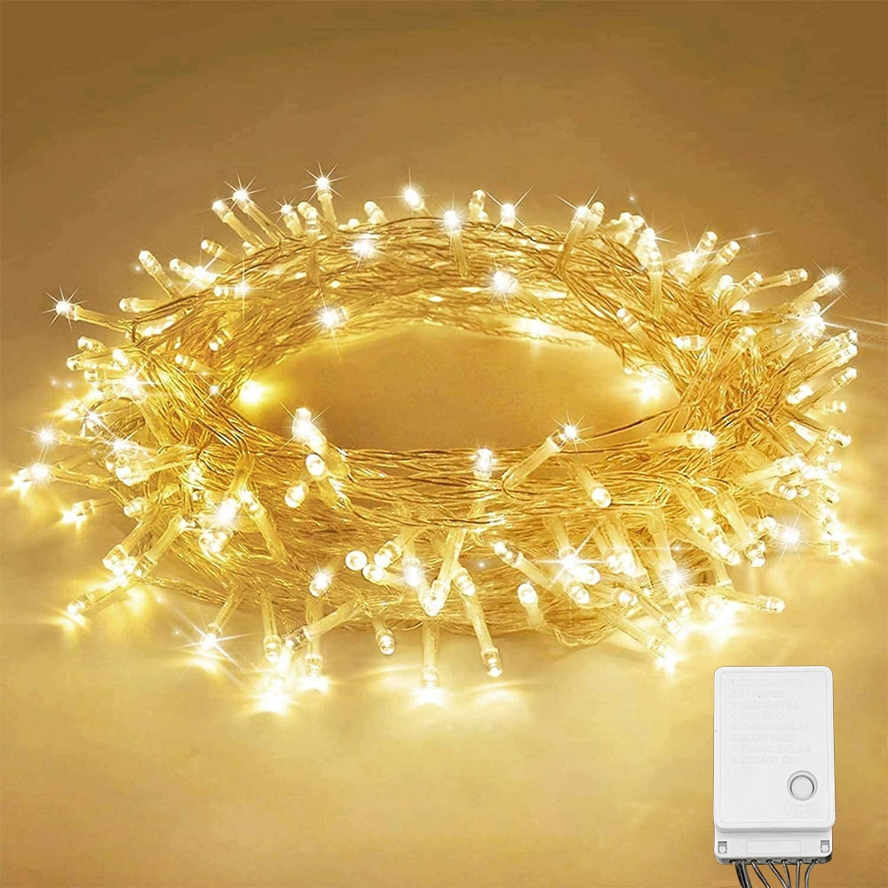 100 LED Warm White Starry Lights Plug In on 32 Ft Silver Ultra Thin String Wire， 