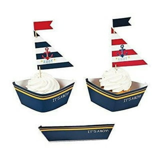 77pcs Nautical Party Supplies for Boys Nautical Party Decorations Sailor Nautical Happy Birthday Banner Nautical Cupcake Toppers Balloons Anchor
