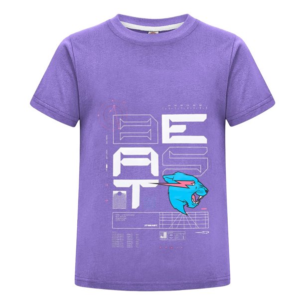 Camiseta Infantil MrBeast Estilo Juvenil Azul Niño Niña Algodón Playera Casual Moda Verano Estampado Pantera Ropa Fans Regalo