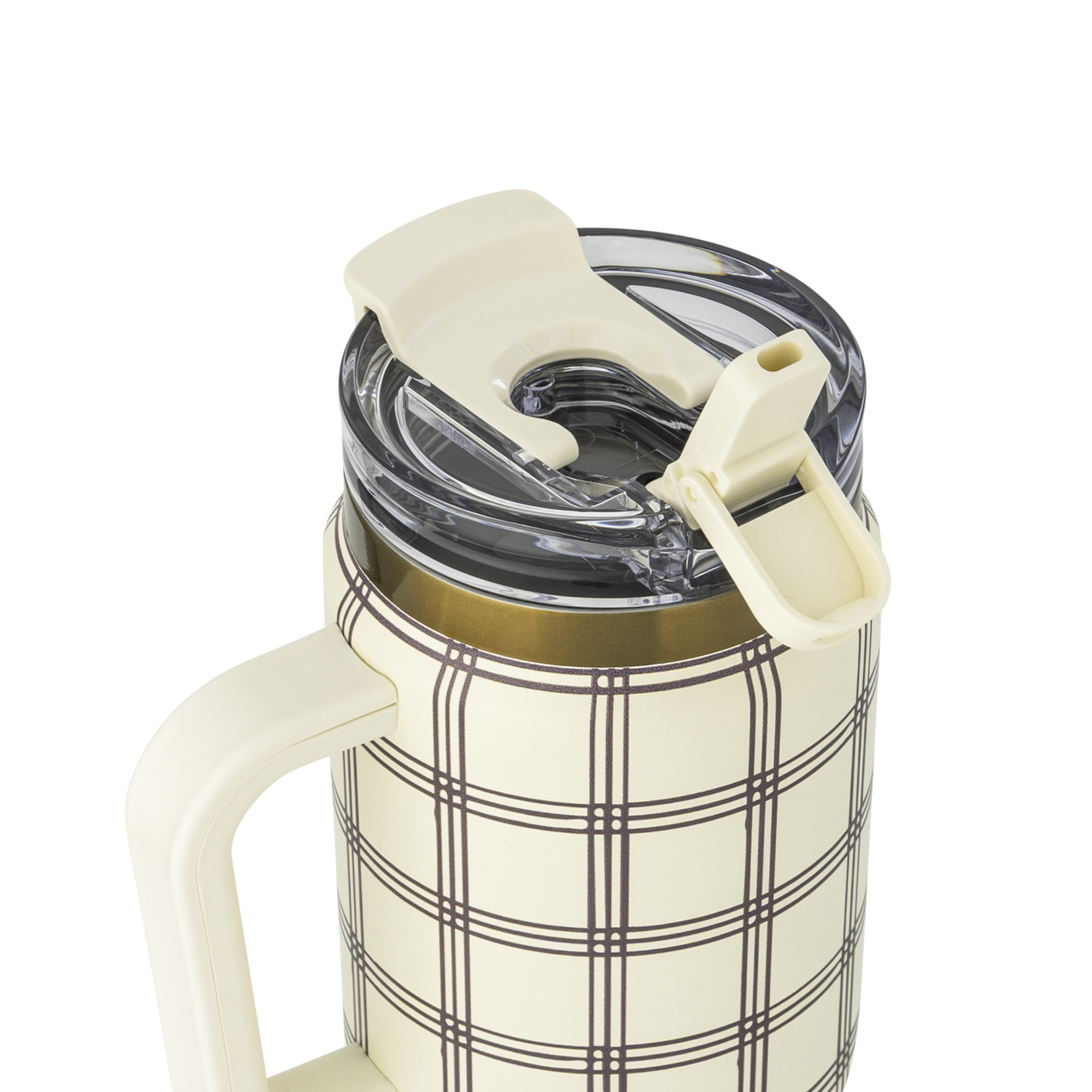 Thyme & Table 32oz Stainless Steel Luna Tumbler with Handle and Dual Straw Lid, Grid