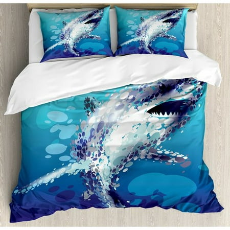 Ambesonne Sea Animal Digital Made Psychedelic Shark Figure with Droplets Scary Atlantic Beast Duvet Cover (Best Bedding Sets Reviews)