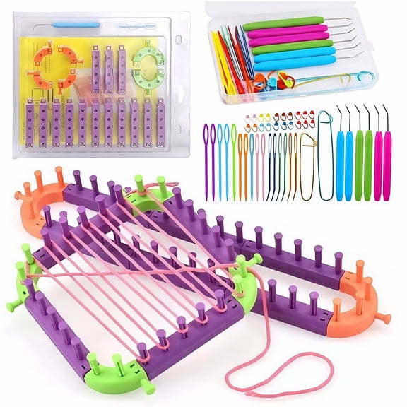 Loom Knitting Kit: Adjustable Knitting Looms Set and 45 Colorful Needles for Sweaters Blankets & More