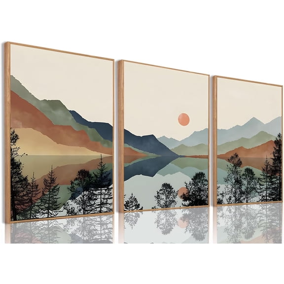 FCCUYE d Mountain Canvas Wall Art Set of 3 Boho Watercolor Nature Landscape Picture Decor Sun Forest Abstract Prints Poster Artwork Painting for Living Room Bedroom Office