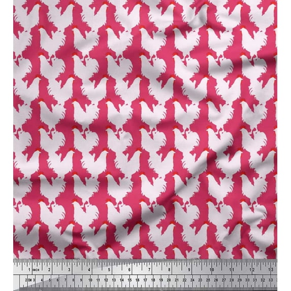 Soimoi Pink Satin Silk Fabric Hen Bird Fabric Prints By Yard 42 Inch Wide