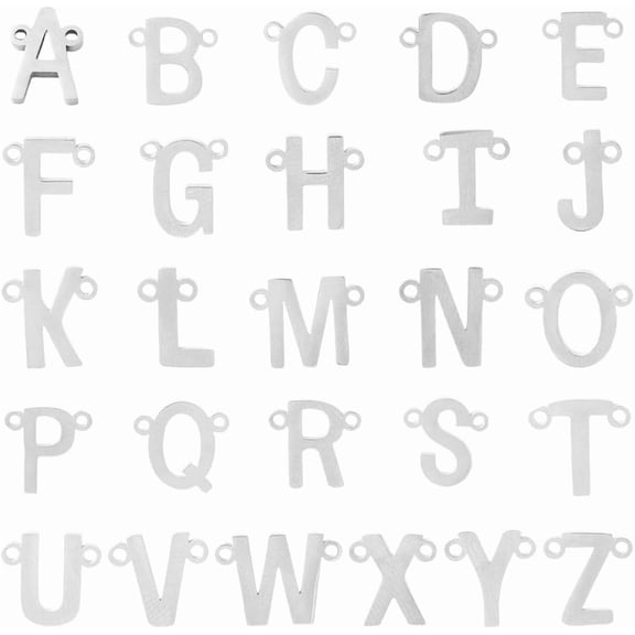 1 Box 26Pcs 304 Stainless Steel Alphabet Charms Letter Connector Charms A-Z Initial Double Loops Metal Connectors for Jewelry Making Supplies DIY Craft Necklace Bracelet Name Keychain Women