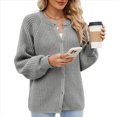 thumbnail image 2 of Suéter de Punto Suave y Grueso de Larga con Botones para Mujer, Cárdigan Informal Holgado con Abertura Frontal para Otoño Gris XL, 2 of 9